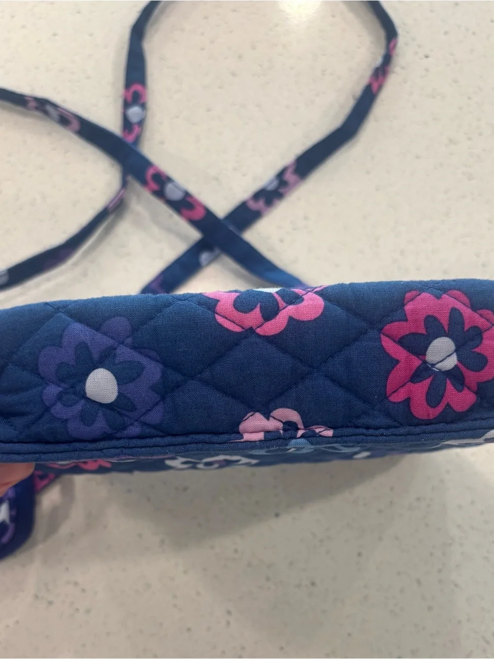 Vera Bradley Quilted Floral Crossbody Bag and Pouch in Navy “”Ellie Flowers”